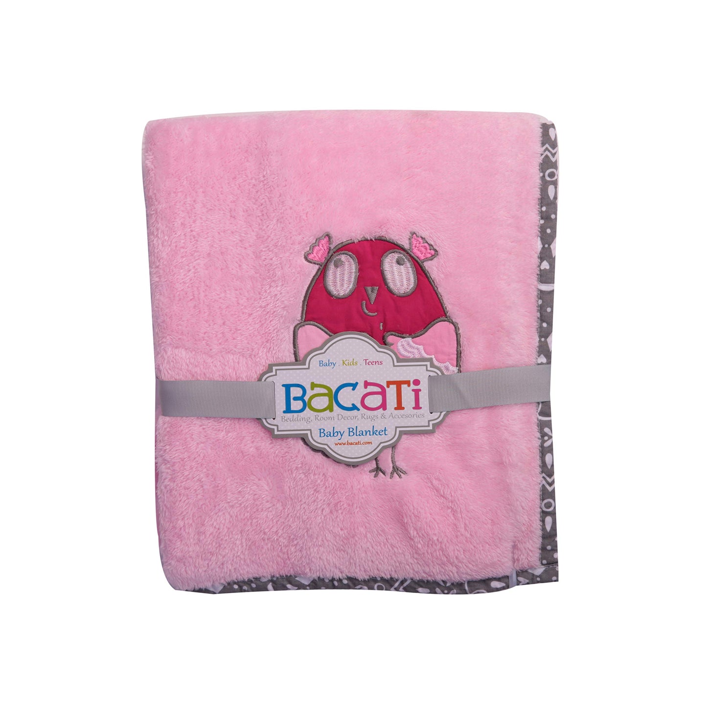 Bacati Owls Girls Pink Plush Blanket, Pink/Grey