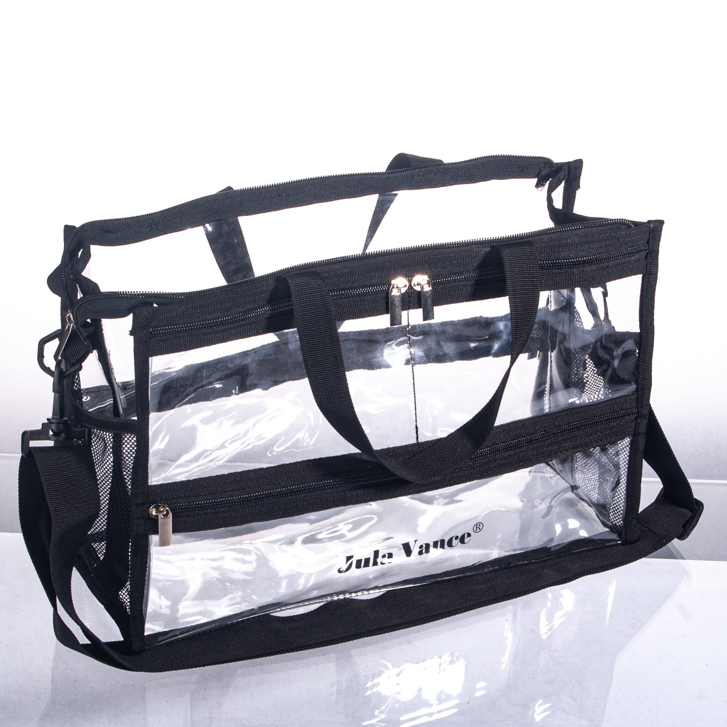 Jula Vance Game Changer Travel Actor Kit Clear Vinyl PVC Cosmetic Makeup MUA Kits Organizer Bag Stadium Approved Clear Tote Gym Work Bag with Adjustable Strap for Home,Work,Concerts, Sports Events