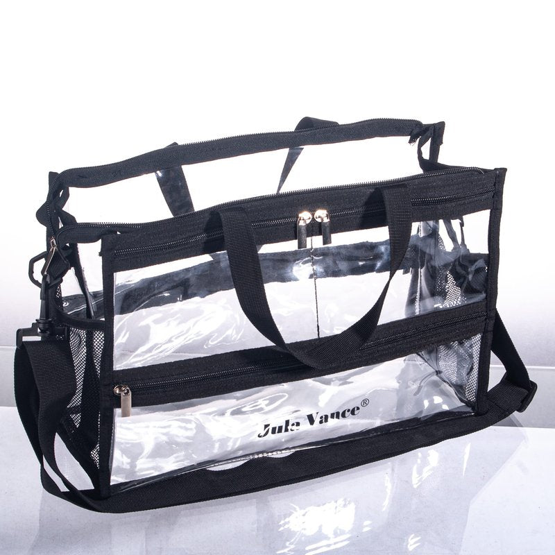 Jula Vance Game Changer Travel Actor Kit Clear Vinyl PVC Cosmetic Makeup MUA Kits Organizer Bag Stadium Approved Clear Tote Gym Work Bag with Adjustable Strap for Home,Work,Concerts, Sports Events