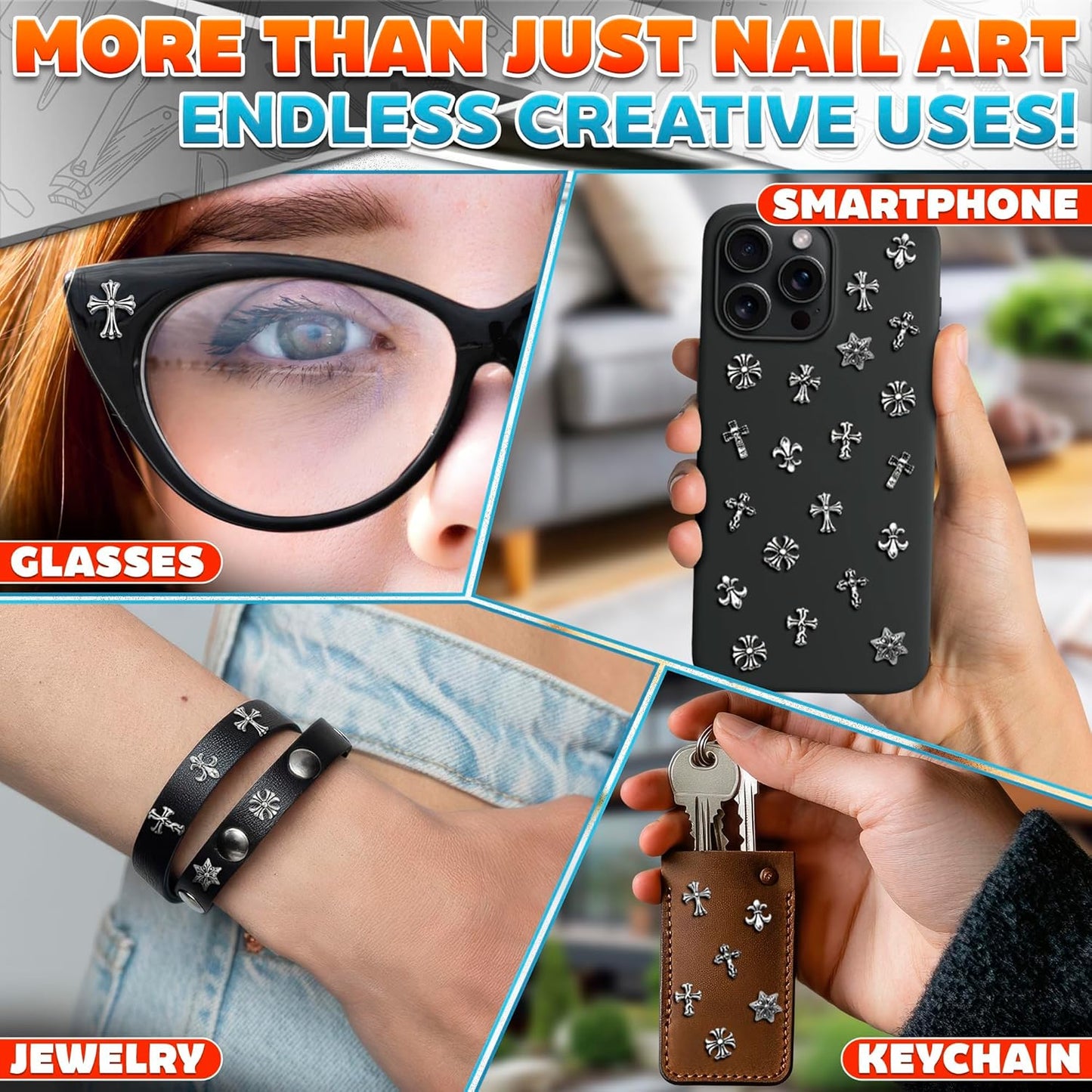 100 Pcs Silver Cross Nail Charms and Gems – 3D Acrylic Cross Charms for Nails for DIY & Professional Manicure – Easy-to-Apply & Durable Nail Decorations, Versatile for Y2K & Nail Studs