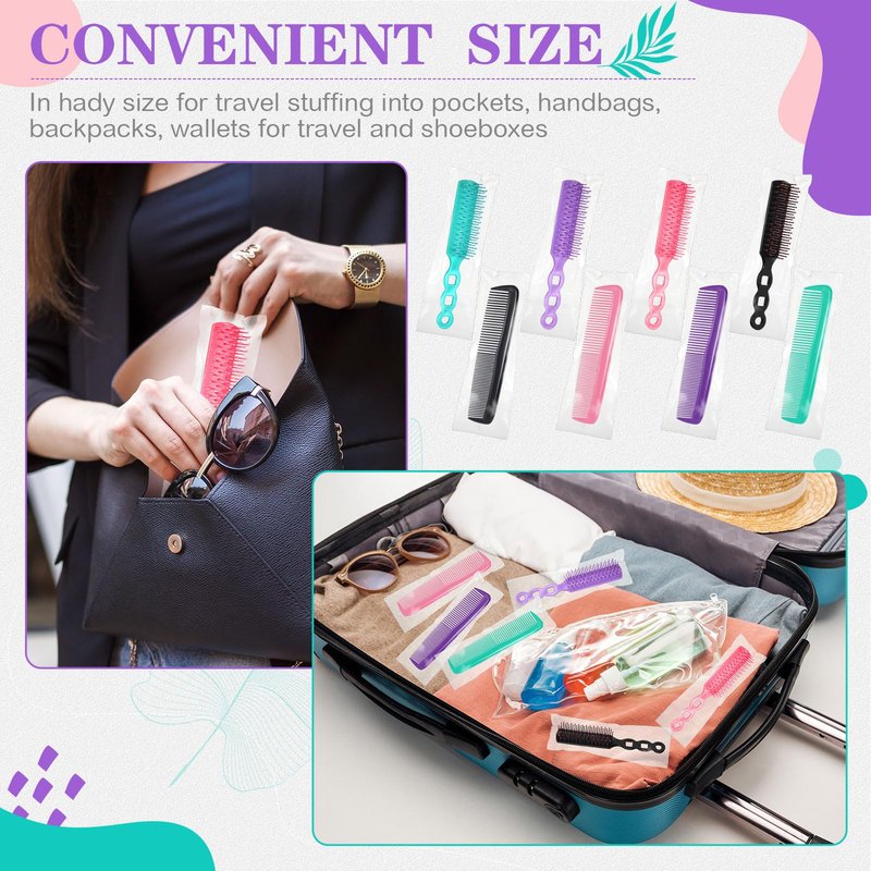SiliFine 72 Pcs Bulk Hair Brushes Combs Set for Homeless Individually Wrapped Hairbrushes Bulk Curly Thick Long Smoothing Detangling Hairbrushes for Women Hotel Homeless Nursing Charity (Multicolor)