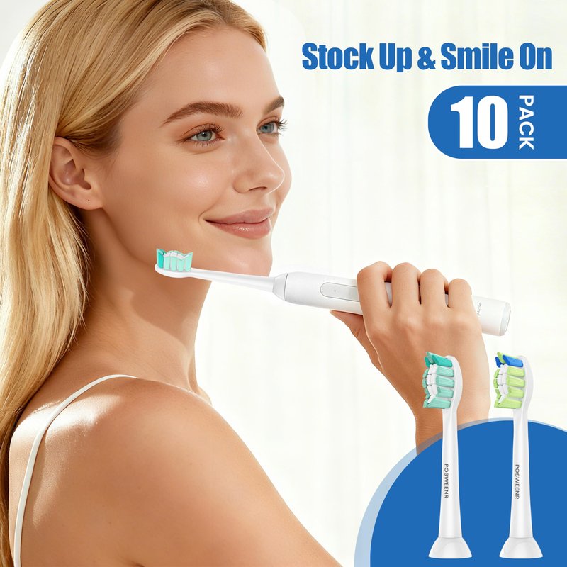 Replacement Toothbrush Heads Compatible with Philips Sonicare – Gentle & Effective Electric Tooth Brush Refill for Plaque Control, 10 Pack (Black/White)