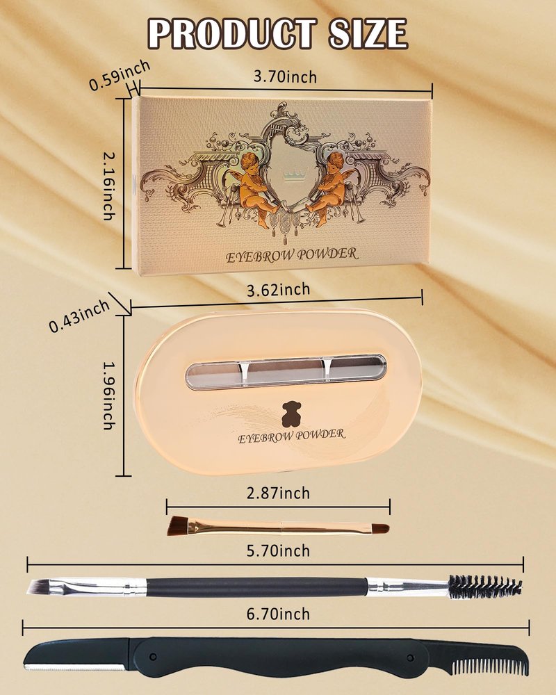 Eyebrow Powder Makeup Kit-3 Colors Eye Brow Tinting Powder Palette for Women Eyebrows Long-Lasting Waterproof, Dark Light Black Brown Brow Filler, Enhance & Define Brows, With Mirror, Brow Tool-Set 03
