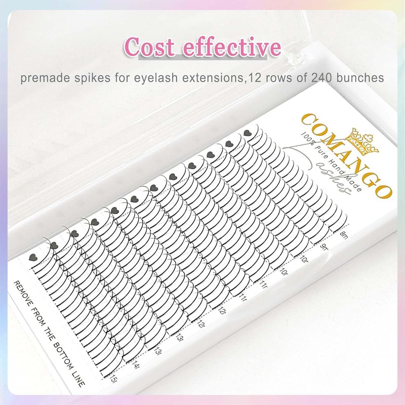 Manga Lashes | Premade Spike Eyelash Extensions for Cosplay - C/D Curl, Thick Wet Look, Black Spike, 0.07-D-Mix 8-15mm