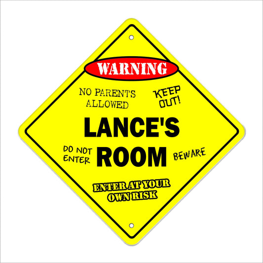 Lance's Room Sign Crossing Zone Xing | Indoor/Outdoor | 12" Tall Kids Bedroom Decor Door Children's Name boy Girl
