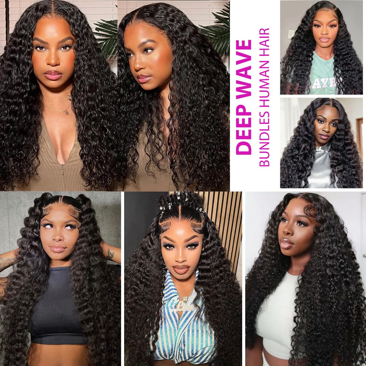 1 Bundle Human Hair 12A Deep Wave Bundles Human Hair 22 Inch 100% Unprocessed Brazilian Virgin Hair Quick Weave Bundles Real Human Hair Extensions Natural Black
