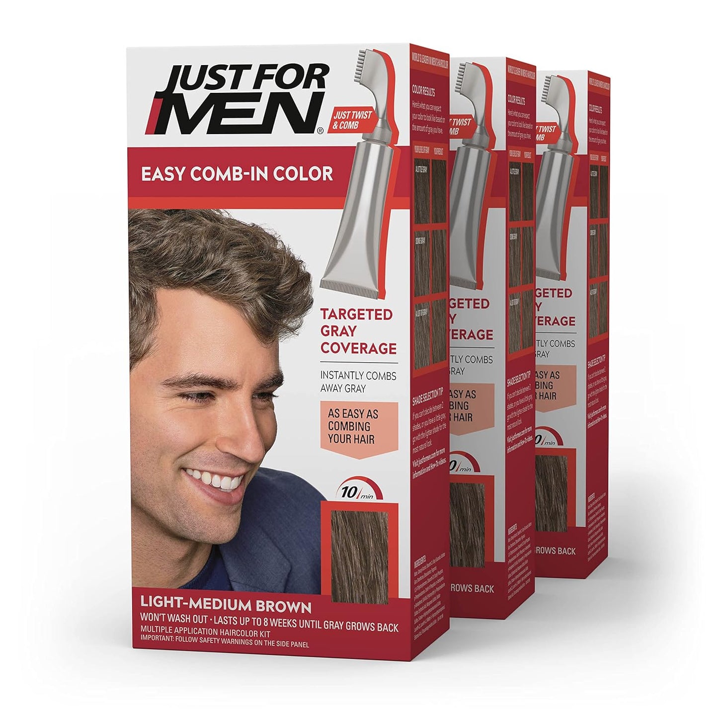 Just For Men Easy Comb-In Color Mens Hair Dye, Easy No Mix Application with Comb Applicator - Medium-Dark Brown, A-40, Pack of 1