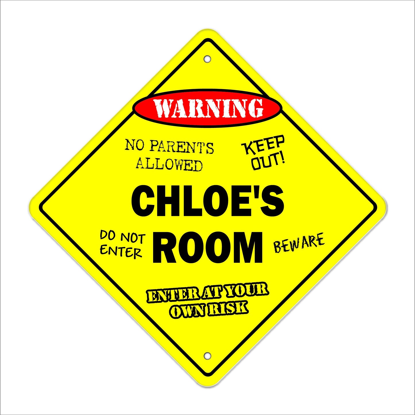 Chloe's Room Sign Crossing Zone Xing | Indoor/Outdoor | 12" Tall Kids Bedroom Decor Door Children's Name boy Girl