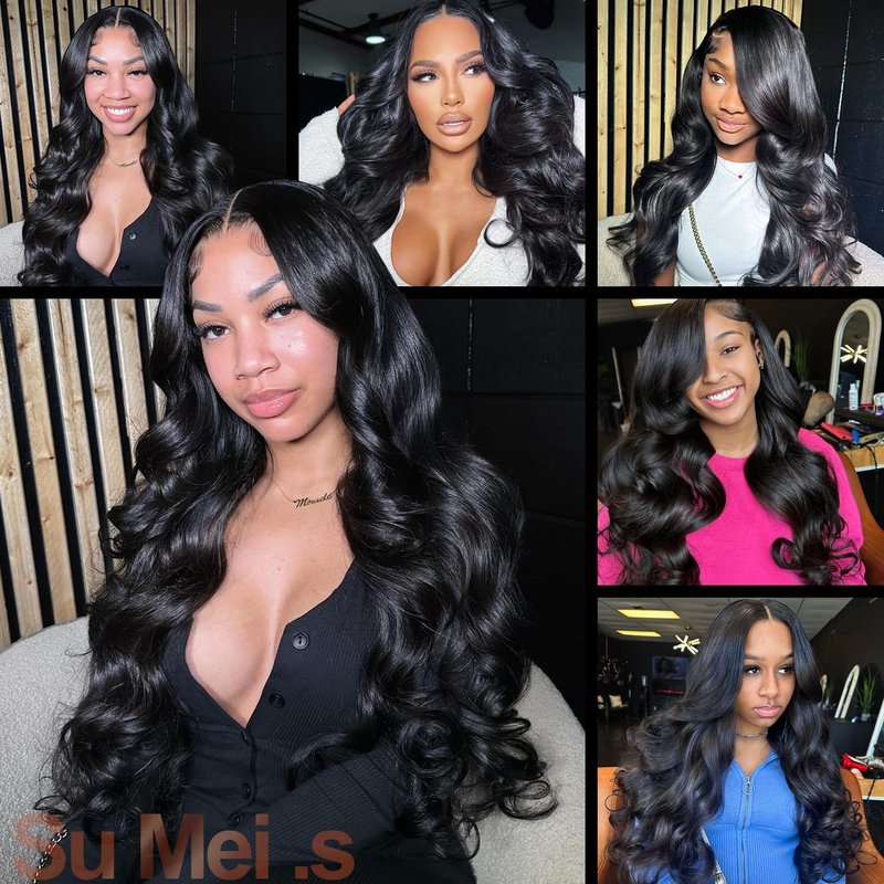 Lace Front Wig - 26-Inch Body Wave Synthetic Hair | Pre Plucked HD Lace Frontal with Baby Hair - Natural Black (1B)