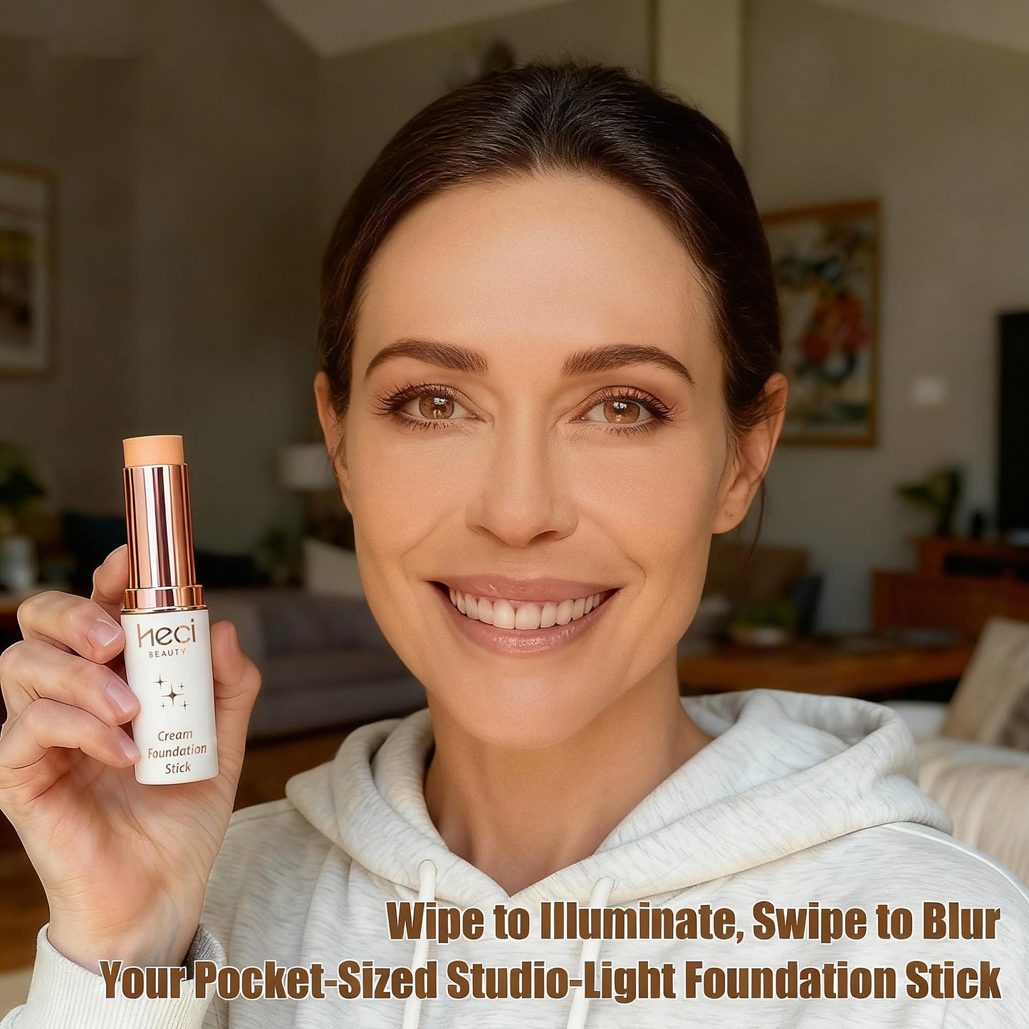 HECI BEAUTY Tinted Foundation Stick, Balm to Cream Foundation with Light to Medium Coverage, Infused with Hydrating Ingredients, Light 02, 0.25 oz