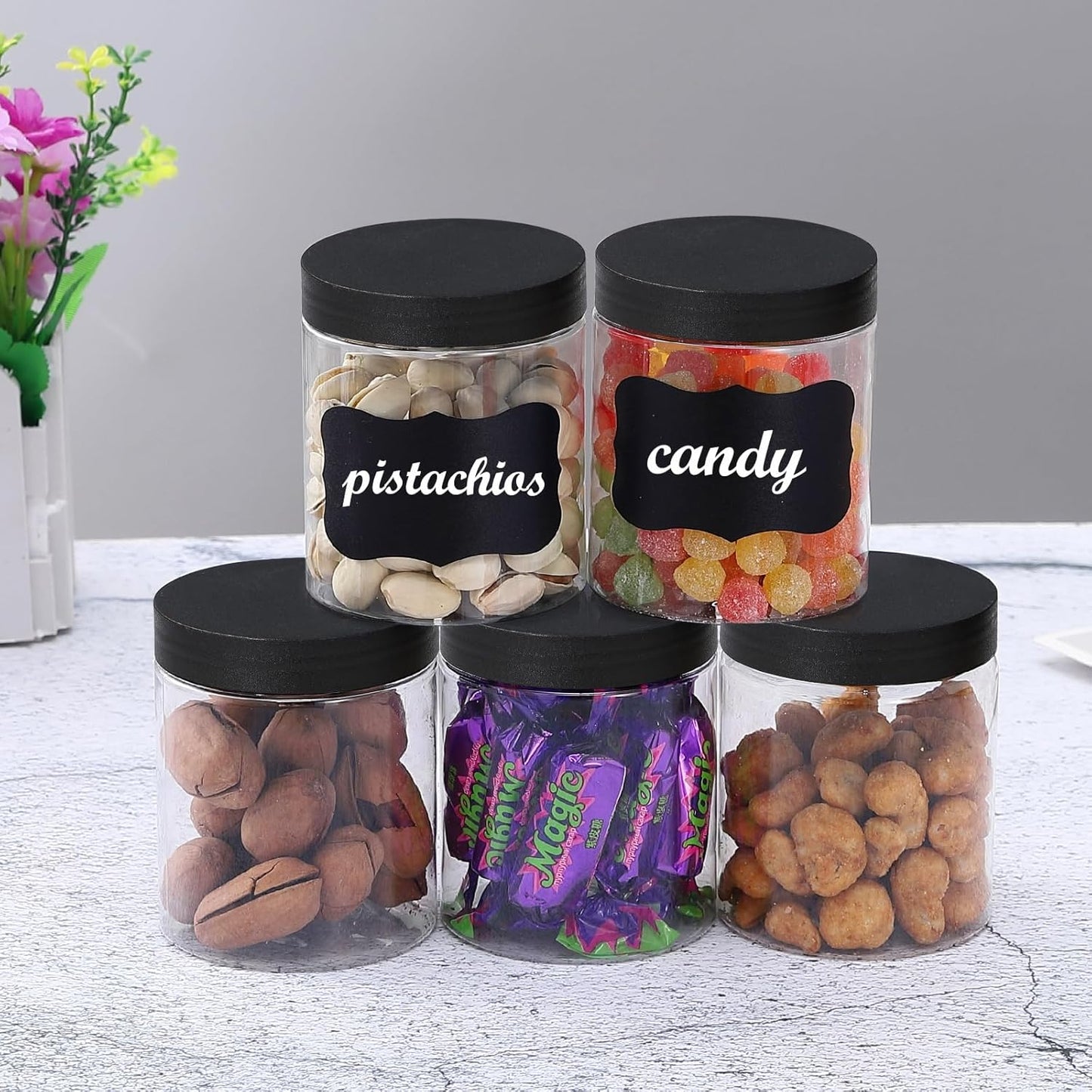 36PCS 8OZ Plastic Jars - Refillable Round Containers with Screw-On Lids for Food, Cream & Lotion | Black