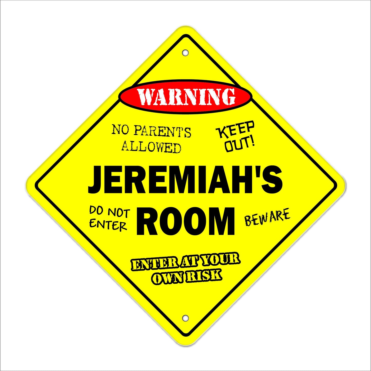 Jeremiah's Room Sign Crossing Zone Xing | Indoor/Outdoor | 12" Tall Kids Bedroom Decor Door Children's Name boy Girl