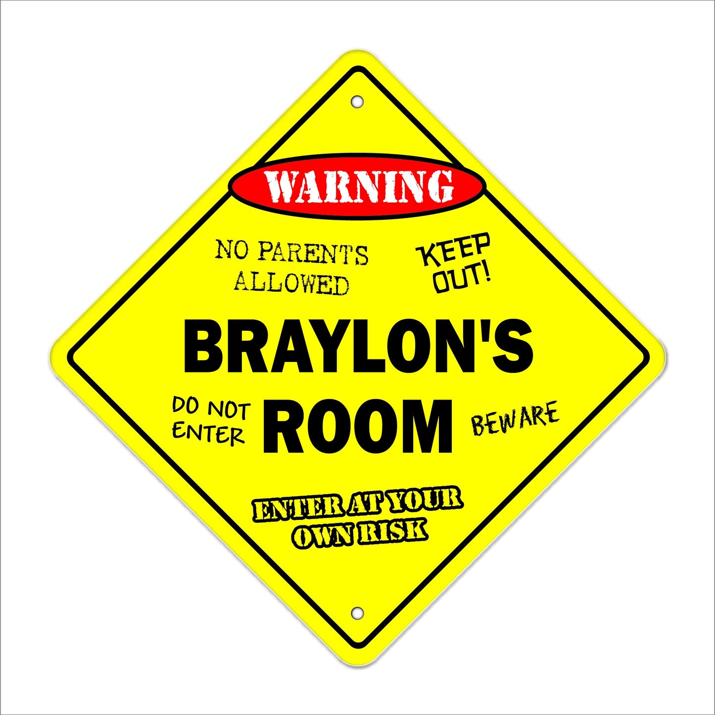 Braylon's Room Sign Crossing Zone Xing | Indoor/Outdoor | 12" Tall Kids Bedroom Decor Door Children's Name boy Girl
