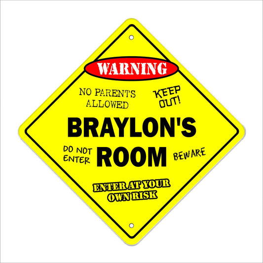 Braylon's Room Sign Crossing Zone Xing | Indoor/Outdoor | 12" Tall Kids Bedroom Decor Door Children's Name boy Girl