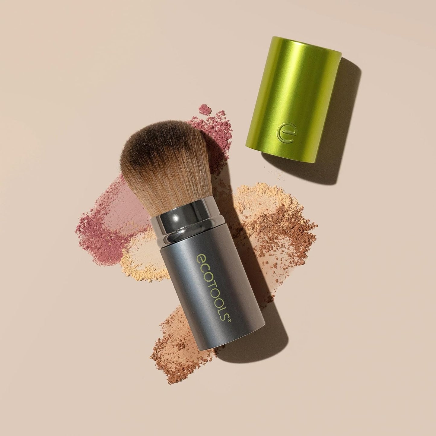 EcoTools Retractable Face Makeup Brush, Kabuki Brush for Foundation, Blush, Bronzer, & Powder, Travel Friendly & Perfect for On The Go, Eco Friendly, Synthetic & Cruelty Free Bristles, 1 Count