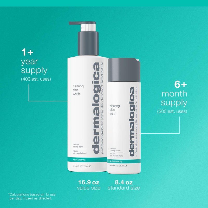 Dermalogica Clearing Skin Wash, Acne Face Wash with Salicylic Acid BHA and Tea Tree Oil - Foaming Cleanser for Oily, Combination, and Breakout-Prone Skin, 16.9 fl oz