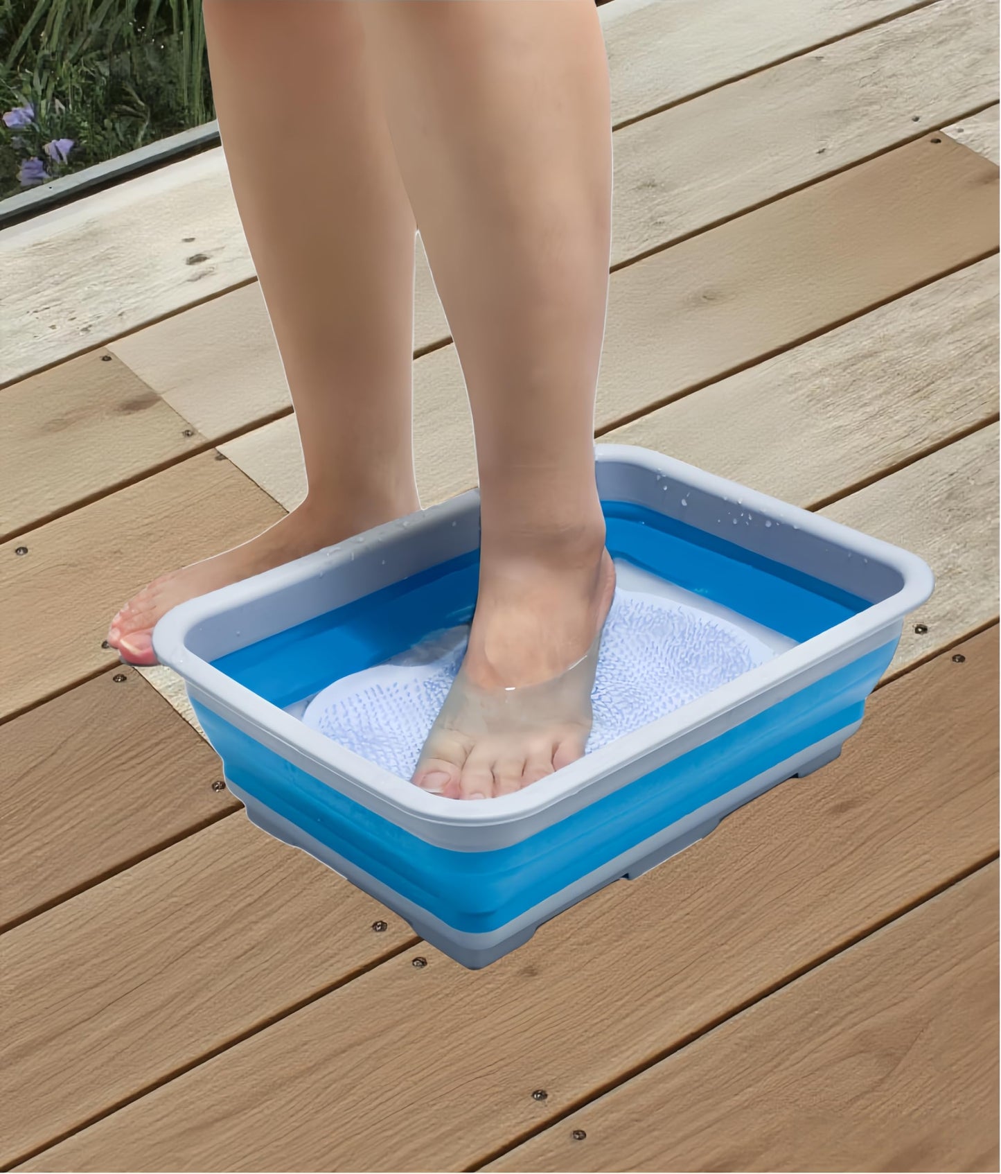 owfccla Collapsible Pool Foot Bath Tray, Portable Foot Wash Basin for Swimming Pool Ladder, Non-Slip Foot Rinse Tub for Beach & Hot Tub, Keeps Water Clean (with Gray Pad)