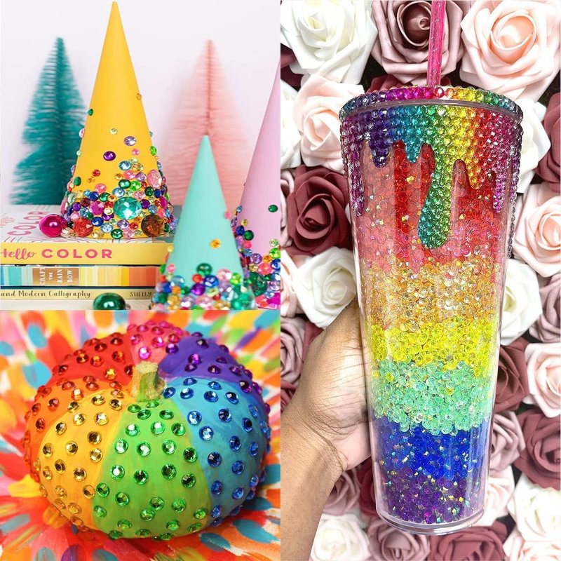 1100 Pcs 15 Colors Rainbow Rhinestones Self Adhesive Halloween Rhinestones for Makeup Eyes Face Jewels Body Gems Stick on Festival Accessories Costume Body Nail DIY Makeup 3mm 4mm 5mm…