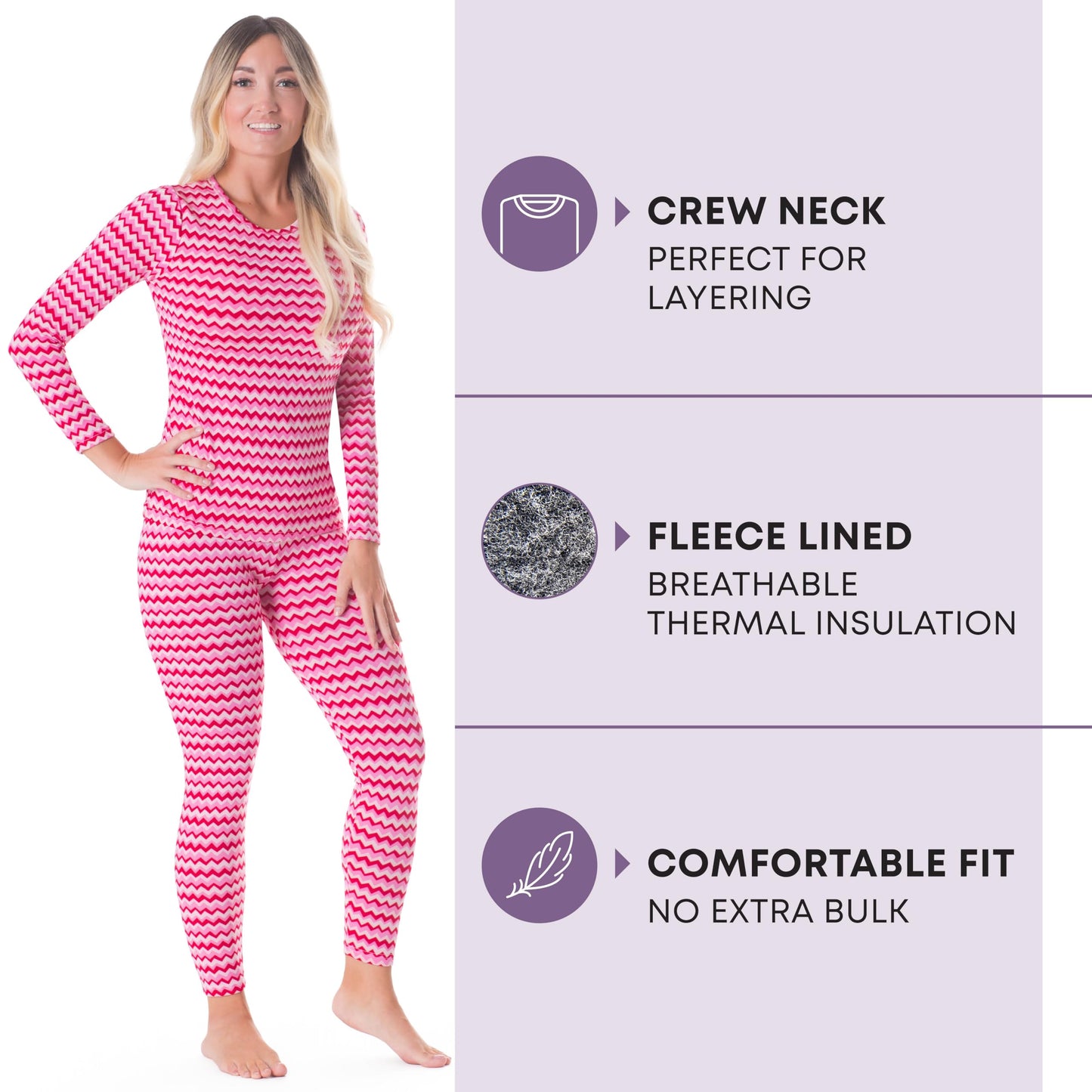 Rocky thermal underwear women long johns womens thermals top bottom set fleece lined under wear clothes base layer thermals women cold weather winter ski (Zig Zag Design - Medium)