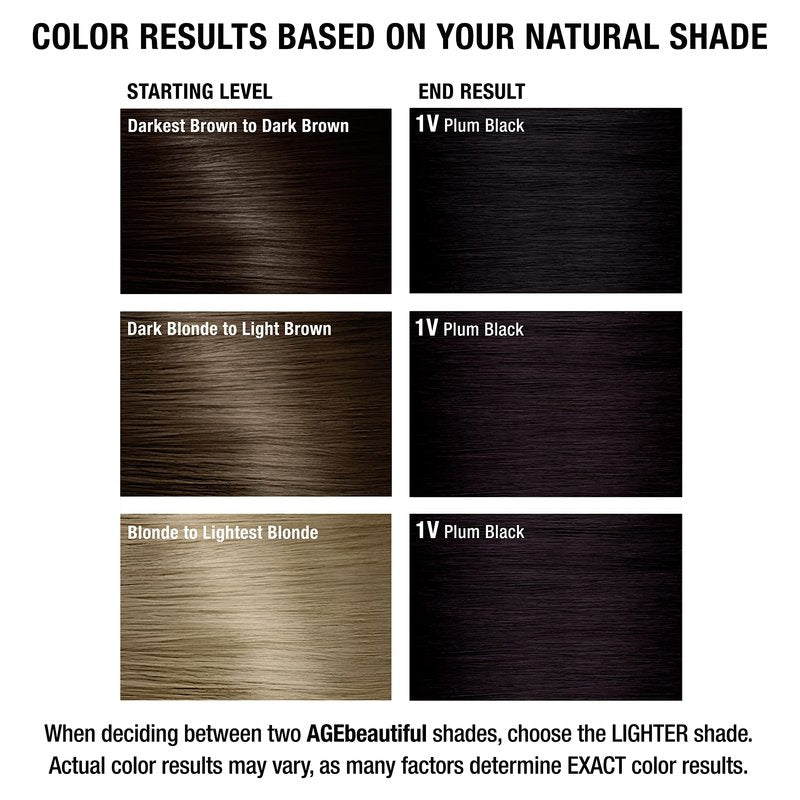AGE beautiful Permanent Hair Dye 1V Plum Black - Cool Violet Black Hair Color Cream with 100% Gray Coverage, Anti-Aging Biotin Formula for Thicker, Fuller Hair, Professional Salon Quality