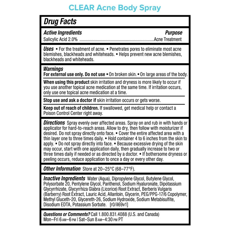 Paula's Choice CLEAR Exfoliating Back & Body Acne Spray, Bacne Spray with 2% BHA Salicylic Acid Back Acne Treatment for Clogged Pores, Blackheads & Breakouts, Alcohol-Free, Fragrance-Free, 4 Fl Oz