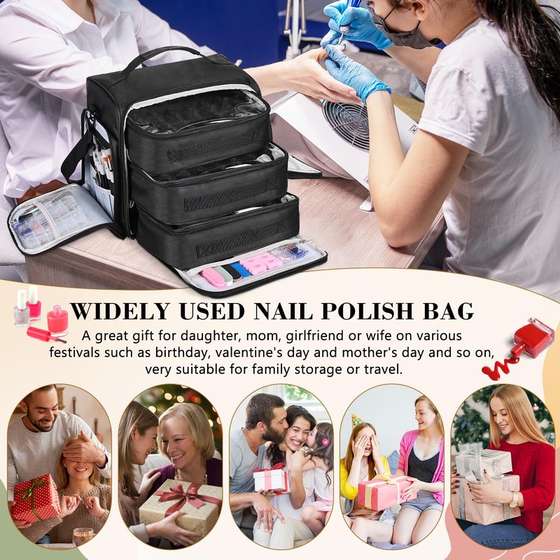 YUYAFN Nail Polish Organizer Holds 105 Bottles, Extra Large Capacity with 3 Removable, Pouches Portable Manicurist Travel Bag for Manicure Tools, Nail Lamp