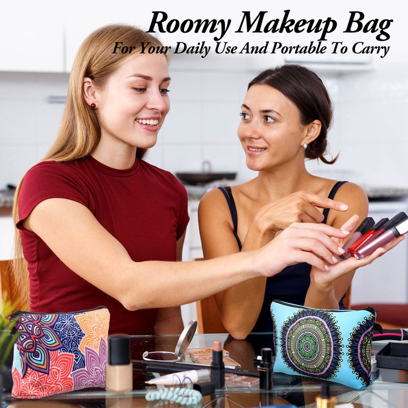 Dunzy 16 Pcs Bulk Makeup Bag for Women Gifts for Mom Canvas Cosmetic Bags with Zipper Pouches Waterproof Travel Toiletry Organizer for Girls Mother Teacher Nurse Bridesmaids (Mandala)