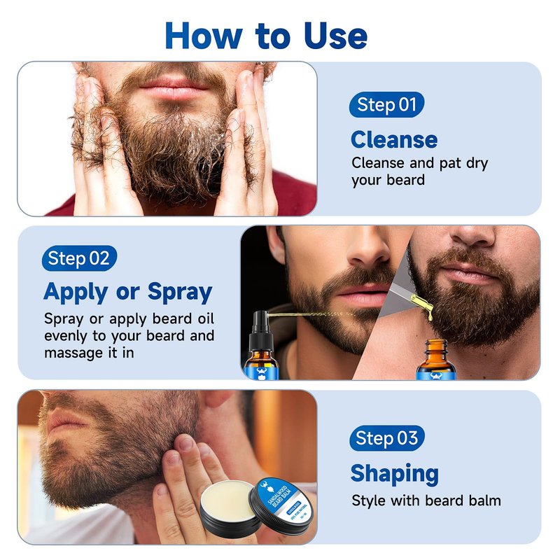 MistySprite Beard Growth Kit for Men, 2X Concentration Biotin Beard Oil & Styling Balm, Natural Facial Hair Conditioner with Argan, Jojoba & Vitamin E, Sandalwood Scent Softener
