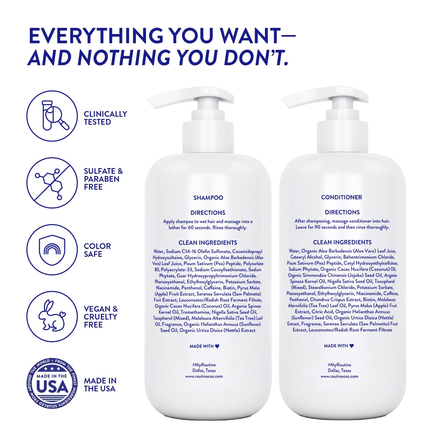 Routine Wellness Shampoo and Conditioner Set and Hair Serum for Thinning Hair - DHT Blocker Women & Men - Color Safe Shampoo for Hair Loss & Healthier Hair - Unscented Set + Hair Serum