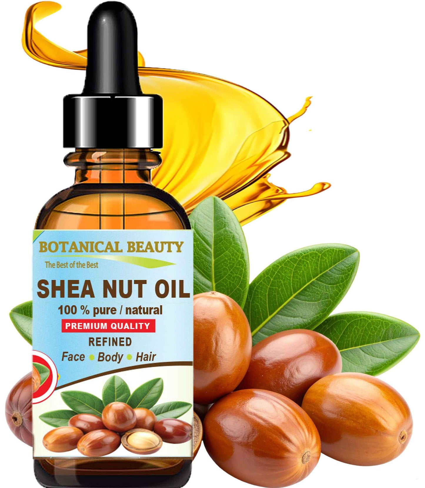 Botanical Beauty SHEA NUT OIL 100% Pure Natural Undiluted Refined Cold Pressed Carrier Oil for Face, Skin, Hair, Lip, Nails. (Karite) Nut Oil. Rich in Vitamin E, Vitamin A (4 Fl Oz)