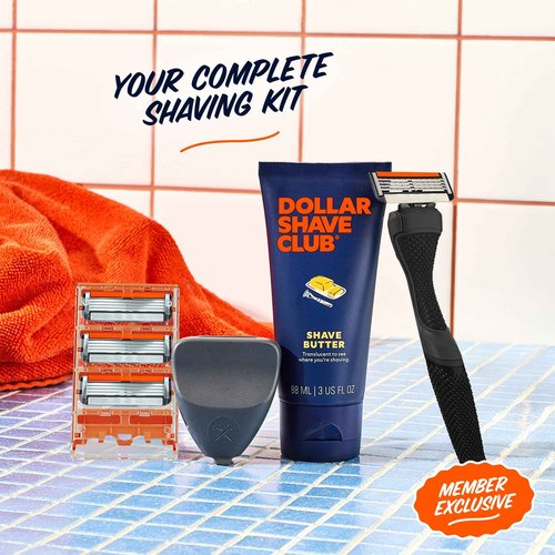Dollar Shave Club | The Member Exclusive Shave Set | 4 Swift Rinse Refill Cartridges, 1 Handle (Black), 1 Shave Butter 3 ounce, 1 Razor Cover, Razors for Men