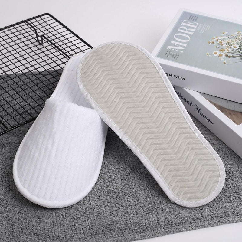 Frcctre 20 Pairs White Disposable Slippers, Closed Toe Soft Coral Fleece SPA Slippers for Women and Men, Comfortable Non-Slip Disposable Slipper for Travel Guests Hotel Home Salon