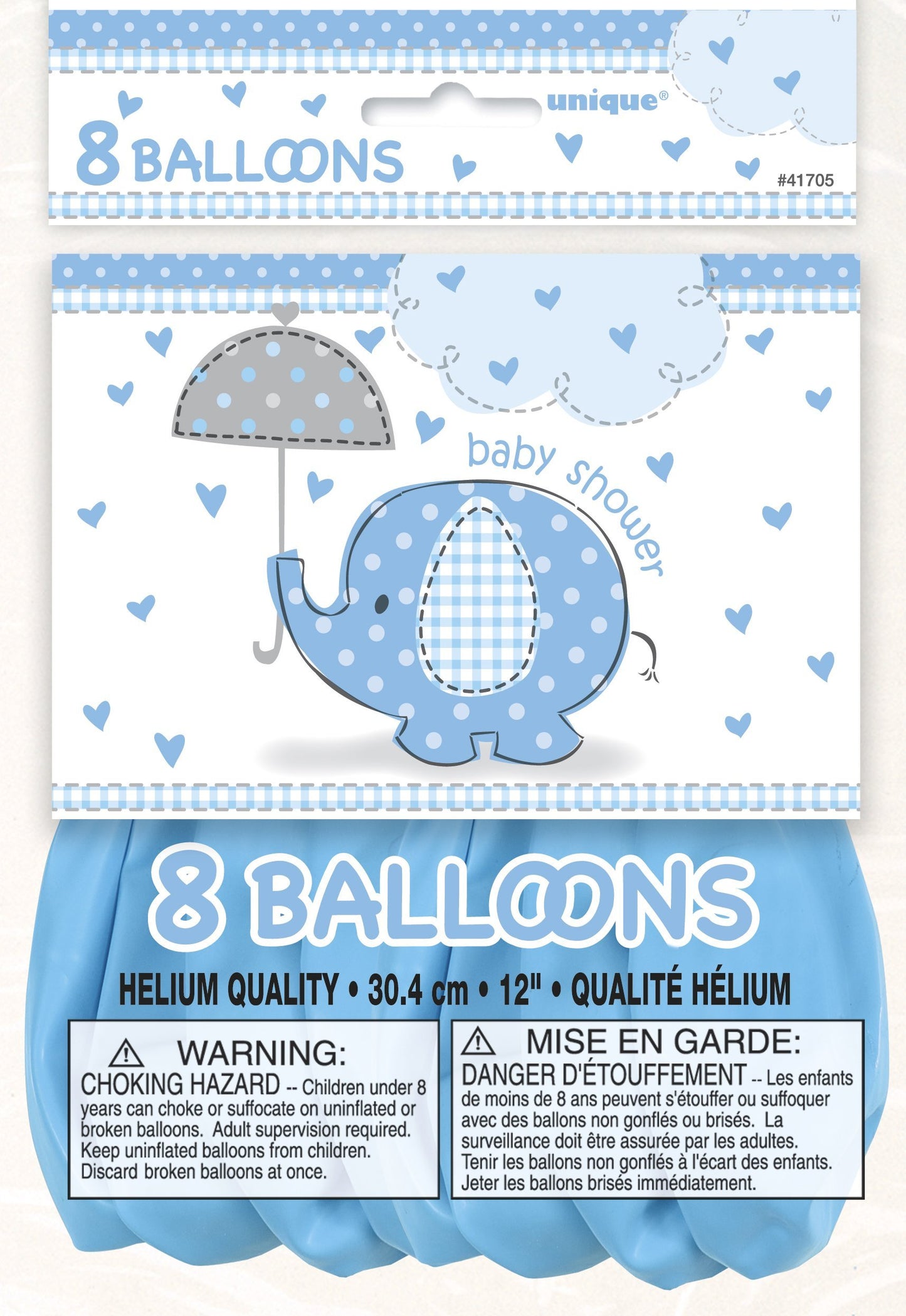 12" Latex Blue Elephant Boy Baby Shower Balloons, 8ct