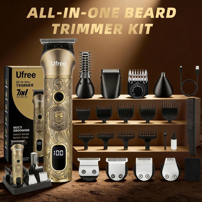 Ufree Beard Trimmer for Men, Electric Razor Shaver, Cordless Hair Clipper Shaving Kit for Mustache Body Nose Ear Hair Facial, Adjustable Beard Grooming Kit Father Birthday Gifts for Men Husband Dad