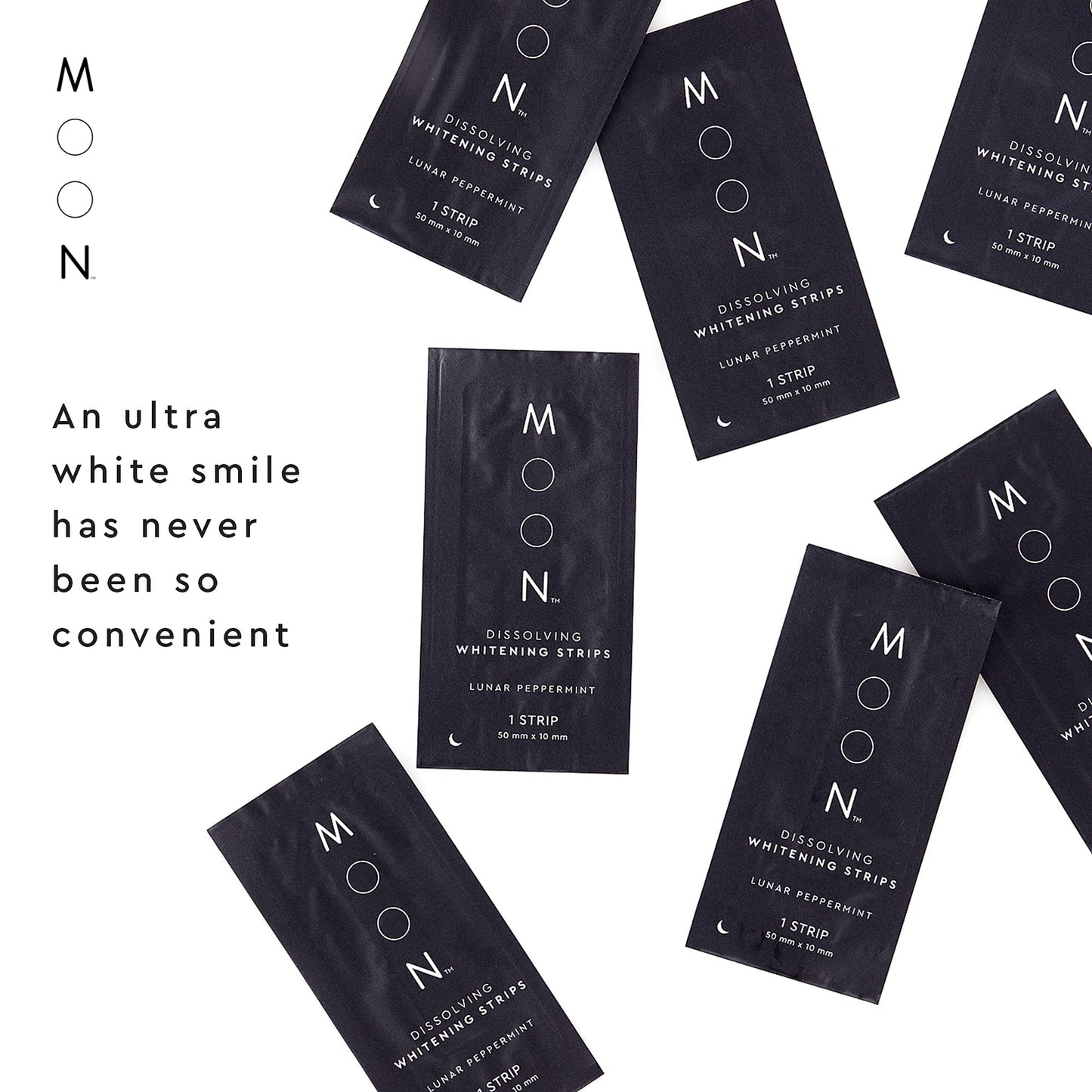 MOON Dissolving Teeth Whitening Strips, 56 No Rinse White Strips, Peppermint, Hydrogen Peroxide & Essential Oils, Whiten Sensitive Teeth up to 7 Shades in 2 Weeks, Travel Essentials, Vegan Oral Care