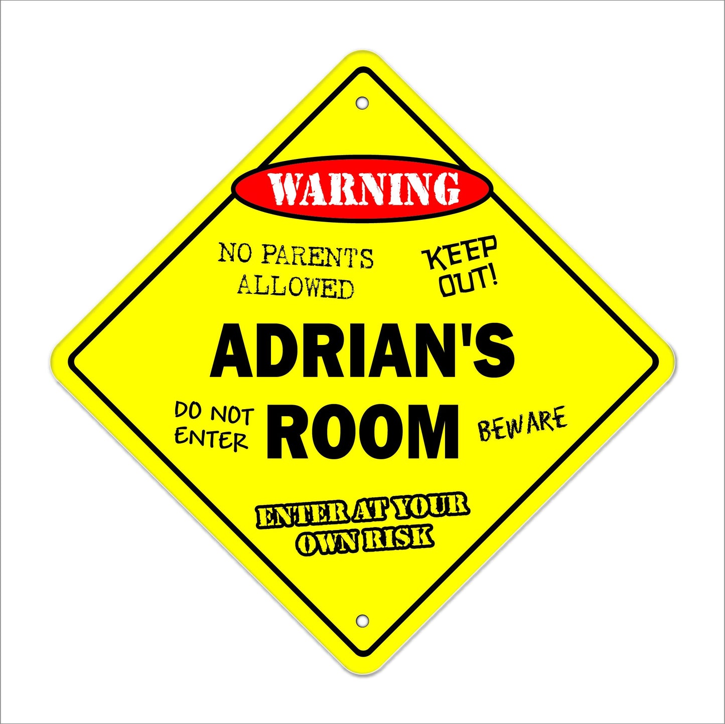 Adrian's Room Sign Crossing Zone Xing | Indoor/Outdoor | 12" Tall Kids Bedroom Decor Door Children's Name boy Girl