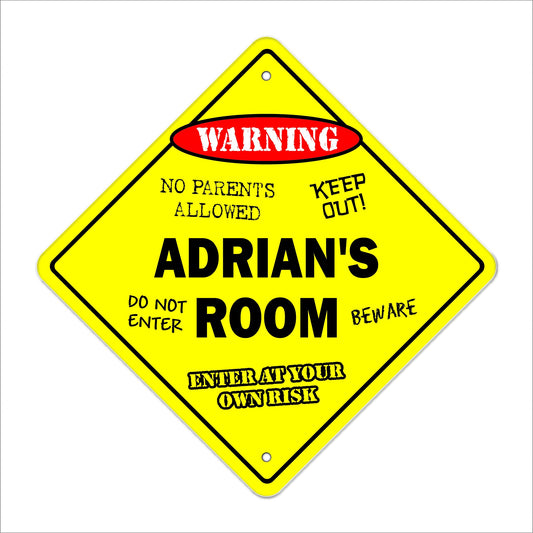 Adrian's Room Sign Crossing Zone Xing | Indoor/Outdoor | 12" Tall Kids Bedroom Decor Door Children's Name boy Girl