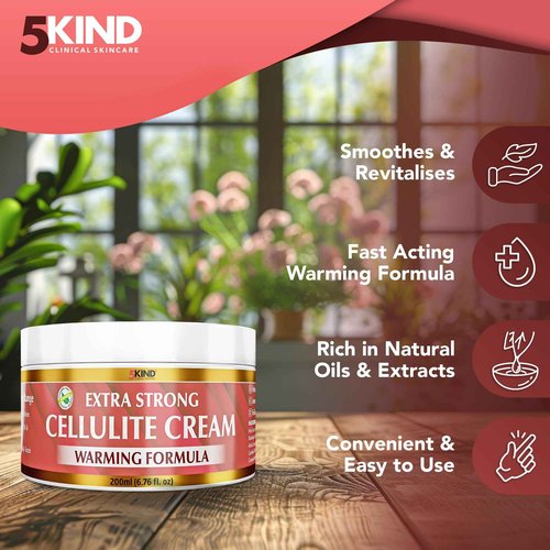 5Kind Extra Strong Anti Cellulite Cream 6.76 Fl Oz - Natural Warming Formula Cellulite Remover for Legs - Body Firming and Tightening Cream - Firming Cream for Cellulite