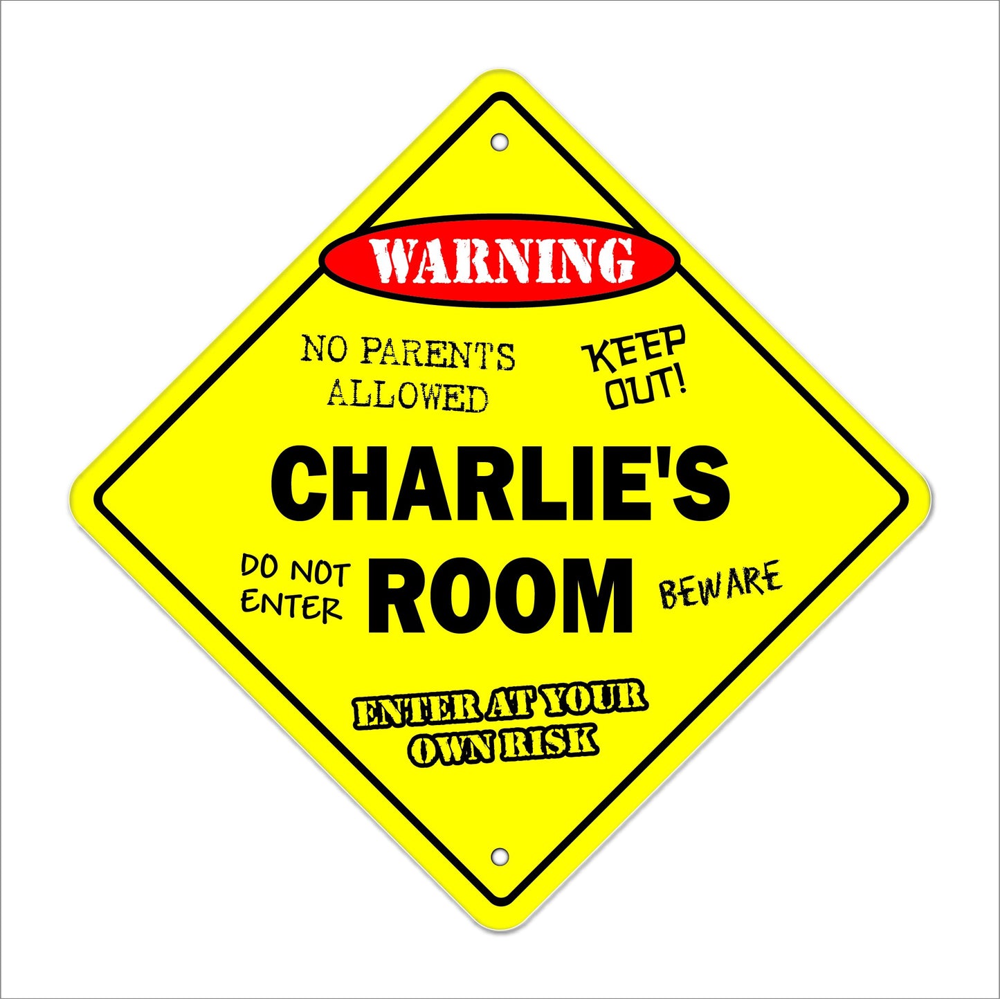 Charlie's Room Sign Crossing Zone Xing | Indoor/Outdoor | 12" Tall Kids Bedroom Decor Door Children's Name boy Girl