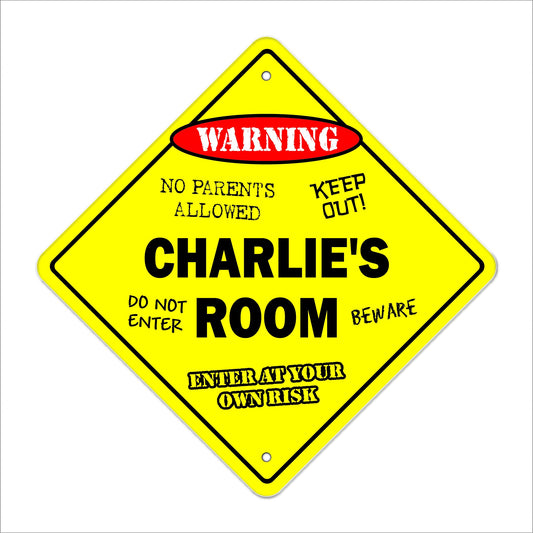 Charlie's Room Sign Crossing Zone Xing | Indoor/Outdoor | 12" Tall Kids Bedroom Decor Door Children's Name boy Girl
