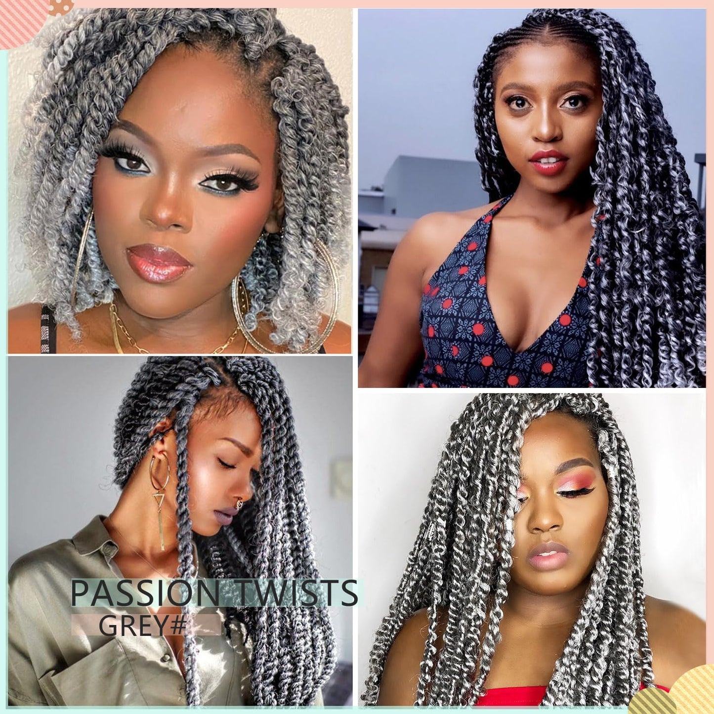 12 Inch Passion Twist Crochet Hair for Black Women 8 Packs Pre-twisted Passion Twists Pre-looped Crochet Braids Hair Bohemian Twist Synthetic Braiding Hair Extensions (12Strands/Pack,TGrey#)