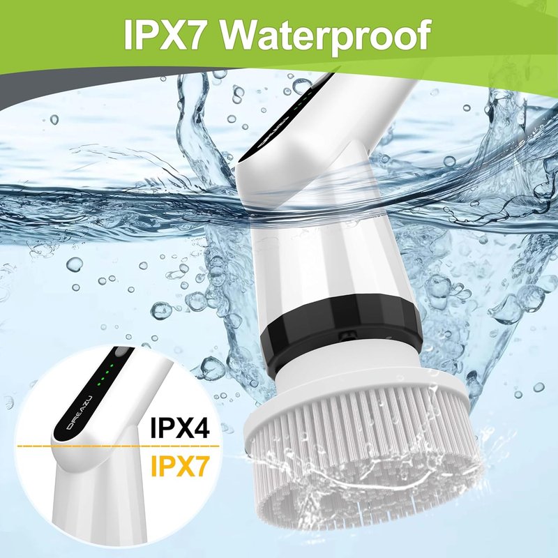 Electric Scrubber Brush - IPX7 Waterproof Cleaning Tool with 7 Replaceable Heads & Adjustable Handle | 2-Speed Spin Function