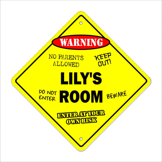 Lily's Room Sign Crossing Zone Xing | Indoor/Outdoor | 12" Tall Kids Bedroom Decor Door Children's Name boy Girl