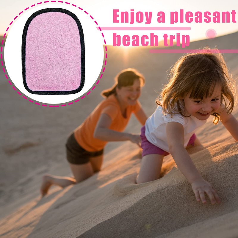 Skylety 2 Pieces Sand Mitt for Beach Sand Off Mitt Soft and Skin Friendly Cotton Towel Help Parents Clean from Children's Skin Brush Pack for Surf, Ocean and Lakeside Recreation(Pink)