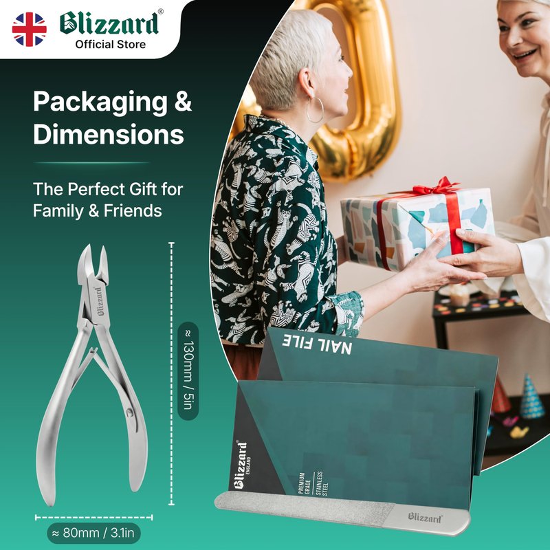 Blizzard Ingrown Toenail Clippers - Podiatrist Toenail Clippers for Thick Nails for Seniors - Ingrown Nippers for Men - German Steel Podiatry Tool with Toenail File - 13cm Concave Head
