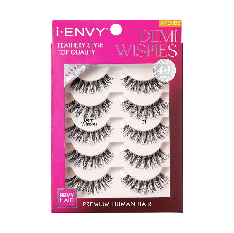 i•ENVY Demi Wispies False Lashes - 15 Pairs of Premium 100% Human Hair | Fluffy, Natural Look, Reusable
