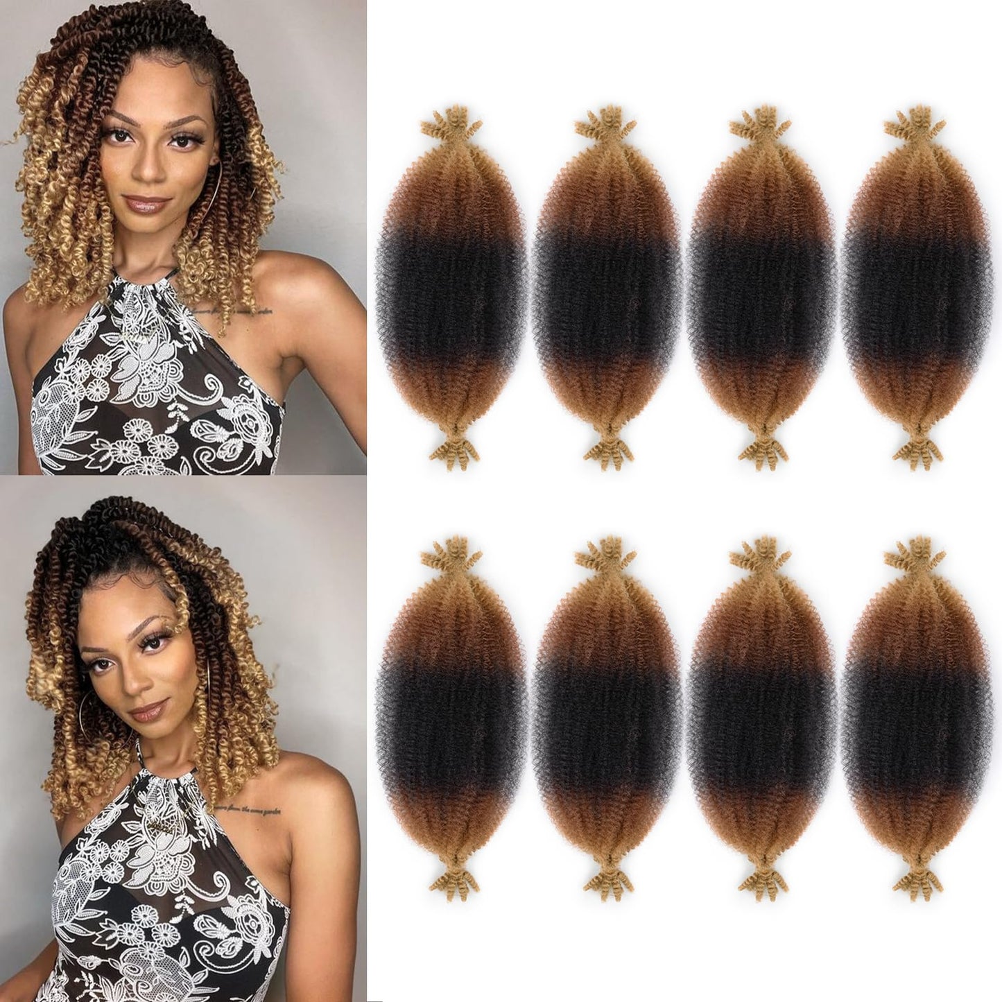 16 Inch 1B/30/27 Springy Afro Twist Hair, 8Packs Marley Twist Braiding Hair