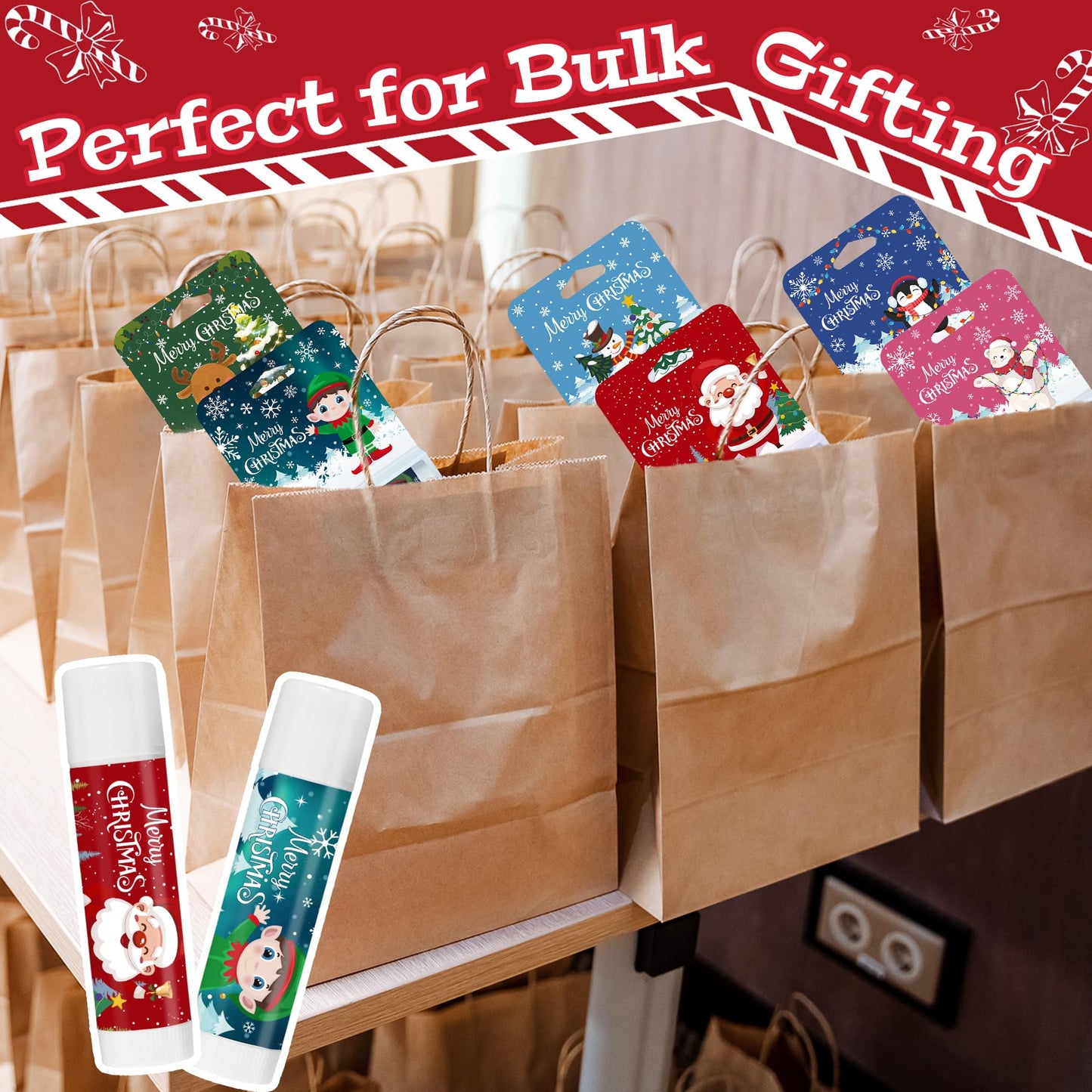 Kuabiz 24 Pcs Christmas Lip Balm Gifts Bulk Cute Stocking Goodie Bags Stuffers 6 Flavors Holiday Small Gifts Xmas Party Supplies Moisturizer Butter Care