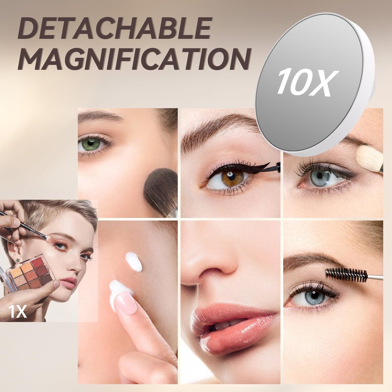 Hasipu Makeup Vanity Mirror with Lights, 12" L x 14" W LED Tabletop Make up Mirror for Desk, Lighting & Brightness Adjustment, 360°Rotation, 10x Magnification