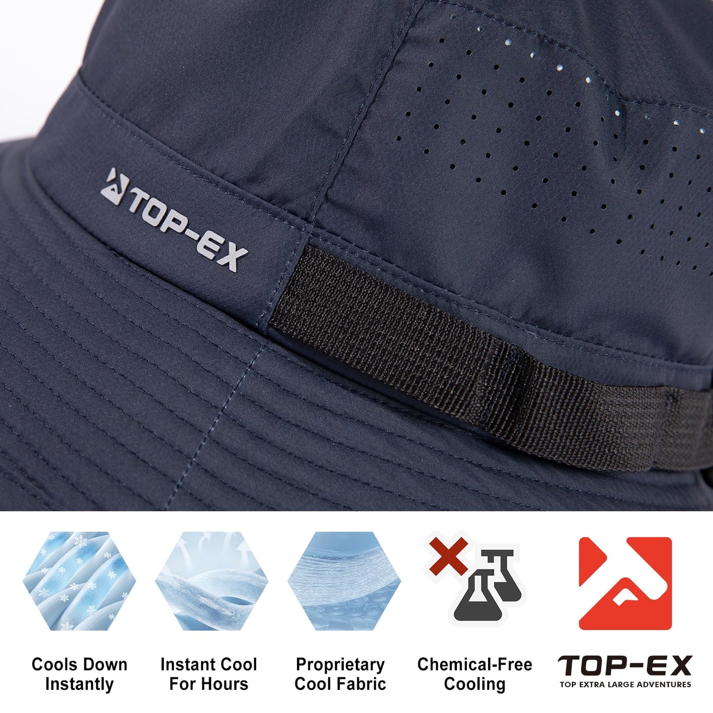 Mens Wide Brim Golf Bucket Cooling Sun Hat L XL Extra Large Size UV Protection Boonie Sunhat Summer Hiking Outdoor Fishing SPF50 Navy Blue